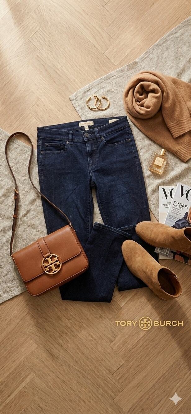 Tory Burch Mid-Rise Straight-Leg Jeans in Dark Wash